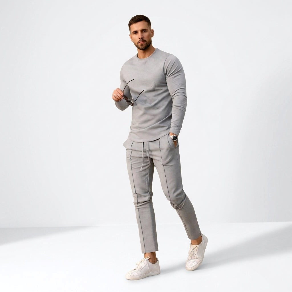 Urban | Męski zestaw dwuczęściowy w stylu elegancko-codziennym: komplet typu domowego z długim rękawem i dopasowanym krojem | Erwnn