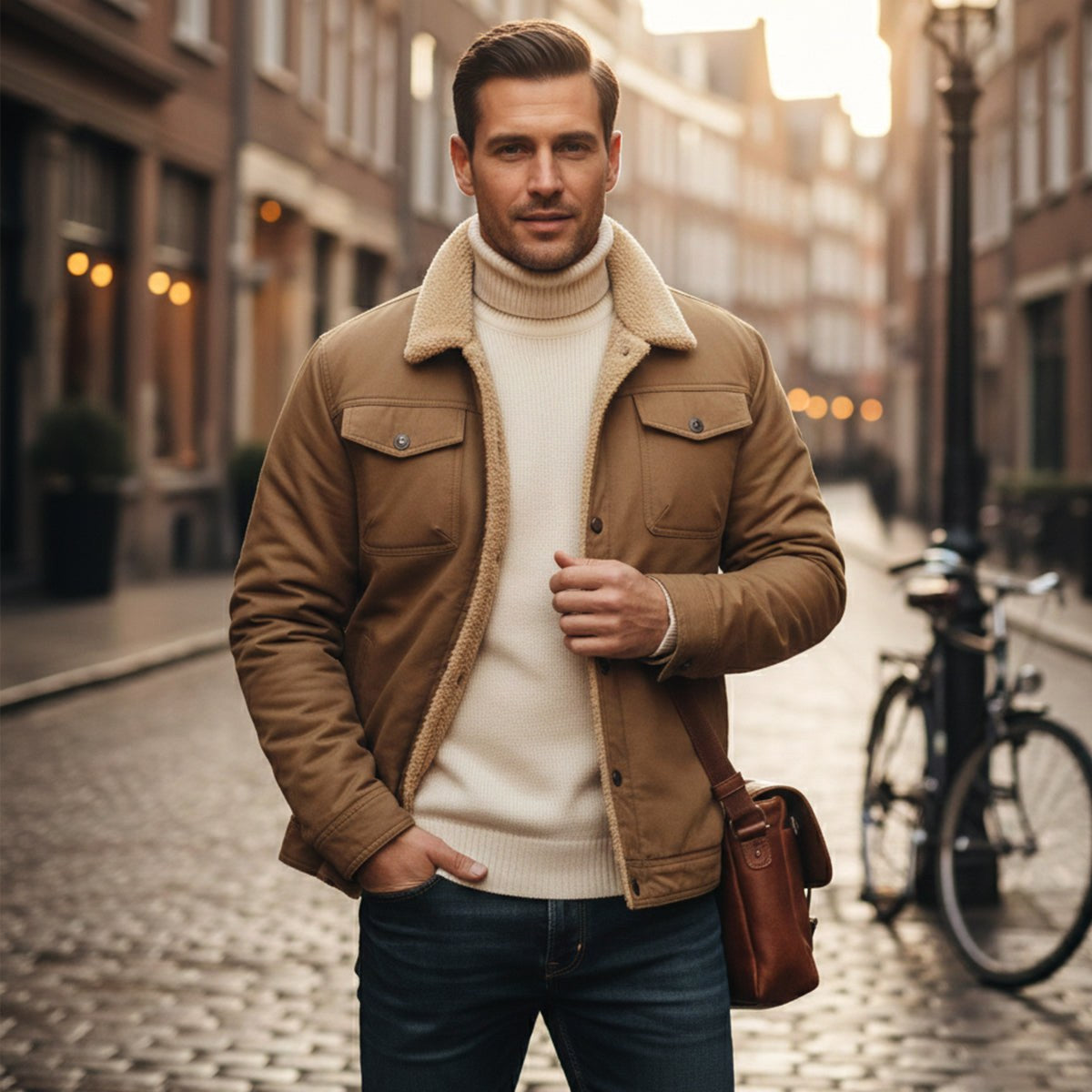Beckett | Męski płaszcz, z polarową podszewką, ciepły model | Erwnn | Granatowy