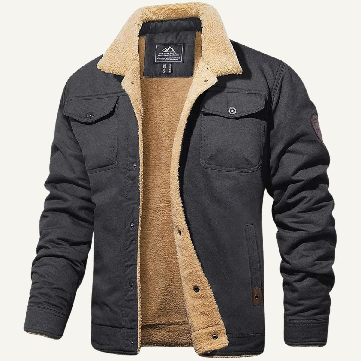 Beckett | Męski płaszcz, z polarową podszewką, ciepły model | Erwnn | Khaki