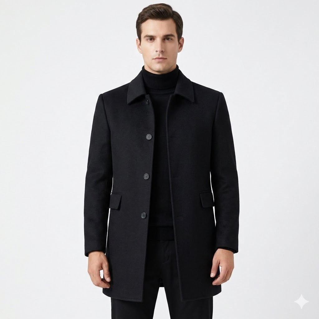 Christopher | Męski klasyczny płaszcz wełniany, elegancki dopasowany płaszcz | Erwnn | Czarny