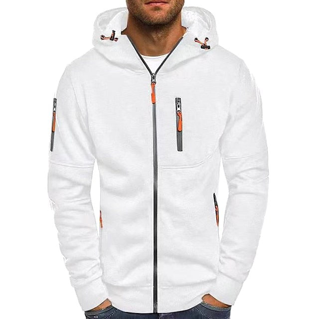 Connor | Męska bawełniana bluza z kapturem i zamkiem, bluza o standardowym kroju | Erwnn | Biały