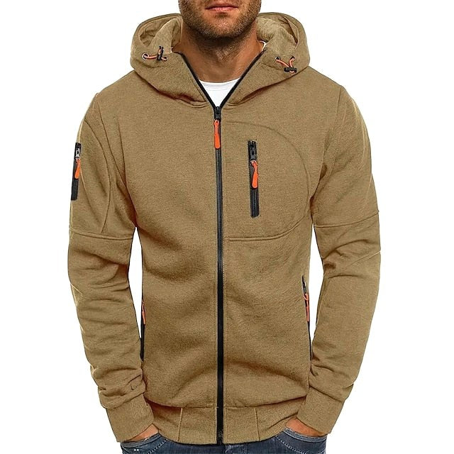 Connor | Męska bawełniana bluza z kapturem i zamkiem, bluza o standardowym kroju | Erwnn | Czarny