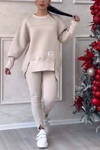 Alina | Bluza o luźnym kroju z rozcięciami i legginsy, dwuczęściowy zestaw domowy dla kobiet | Erwnn