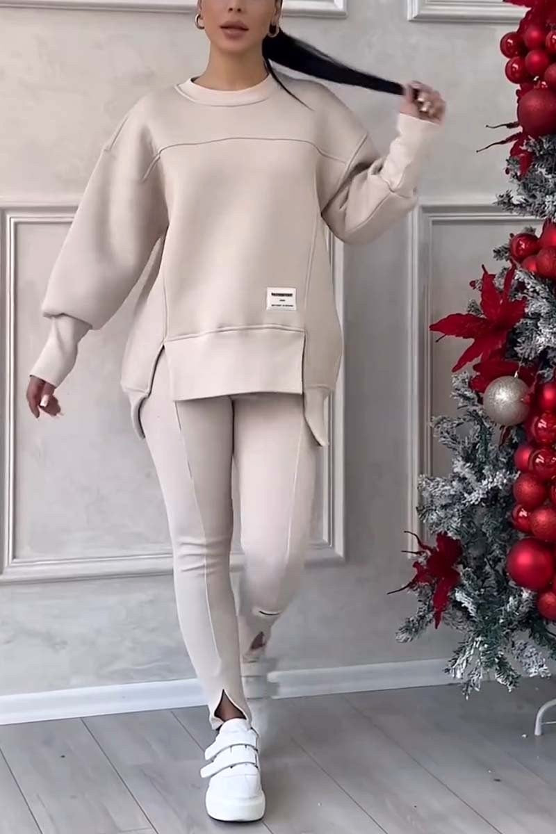 Alina | Bluza o luźnym kroju z rozcięciami i legginsy, dwuczęściowy zestaw domowy dla kobiet | Erwnn