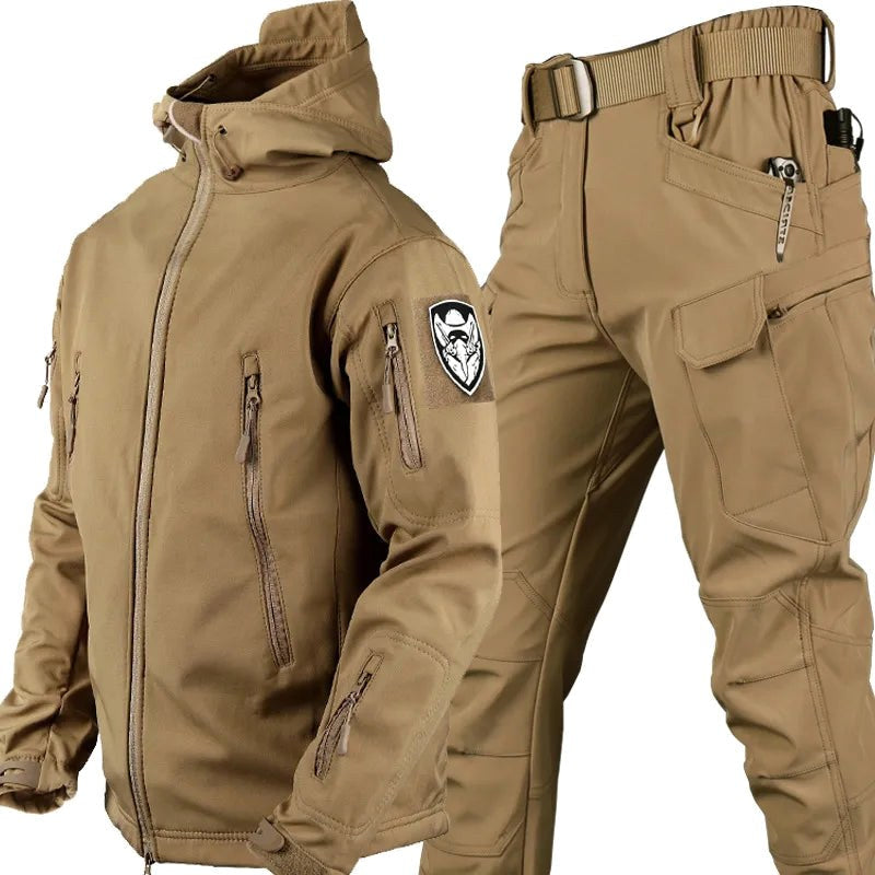 Andrzej | Męski zestaw outdoorowy: kurtka softshell z kapturem i spodnie taktyczne | Erwnn