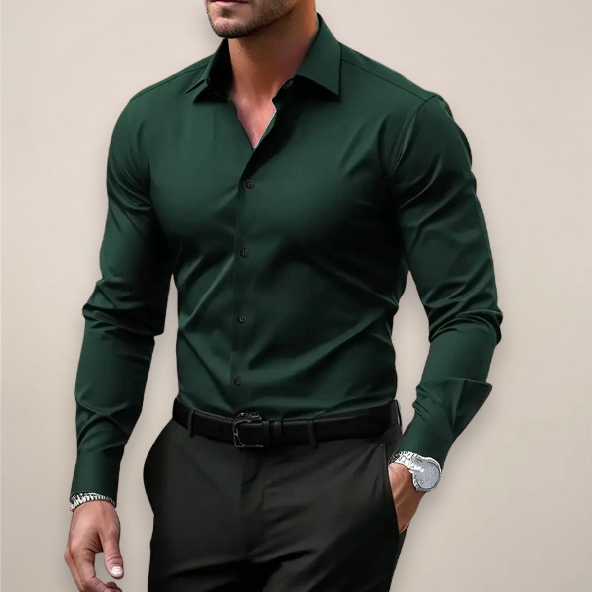 James | Męska elegancka koszula z długim rękawem, dopasowana koszula biznesowa | Erwnn | Ciemny szary