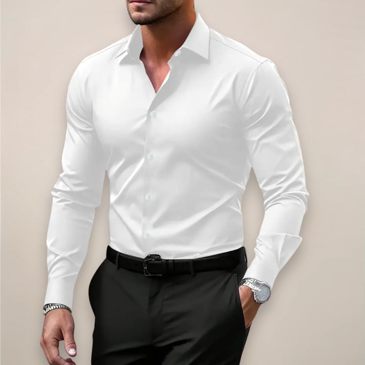 James | Męska elegancka koszula z długim rękawem, dopasowana koszula biznesowa | Erwnn | Ciemny szary