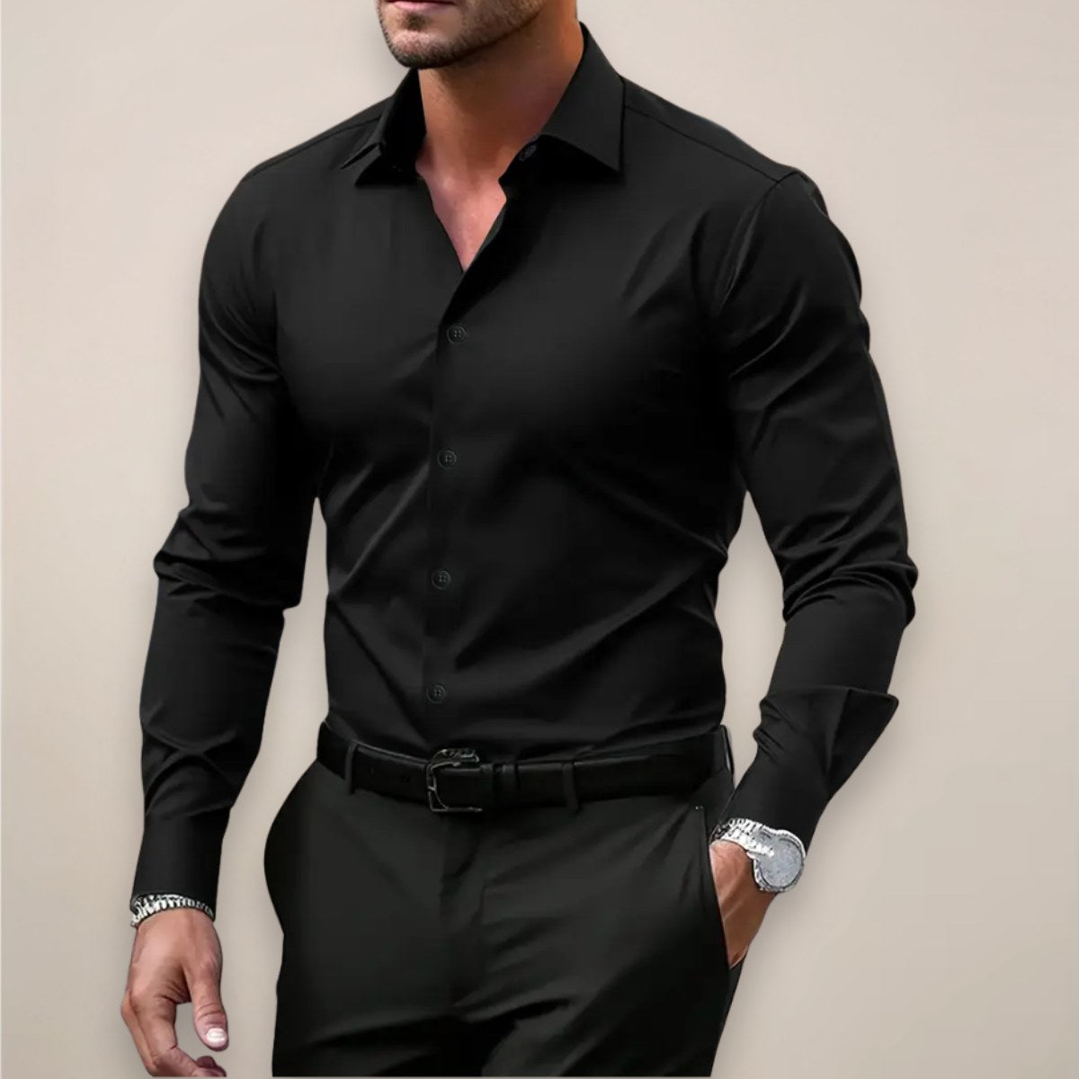 James | Męska elegancka koszula z długim rękawem, dopasowana koszula biznesowa | Erwnn | Ciemny szary