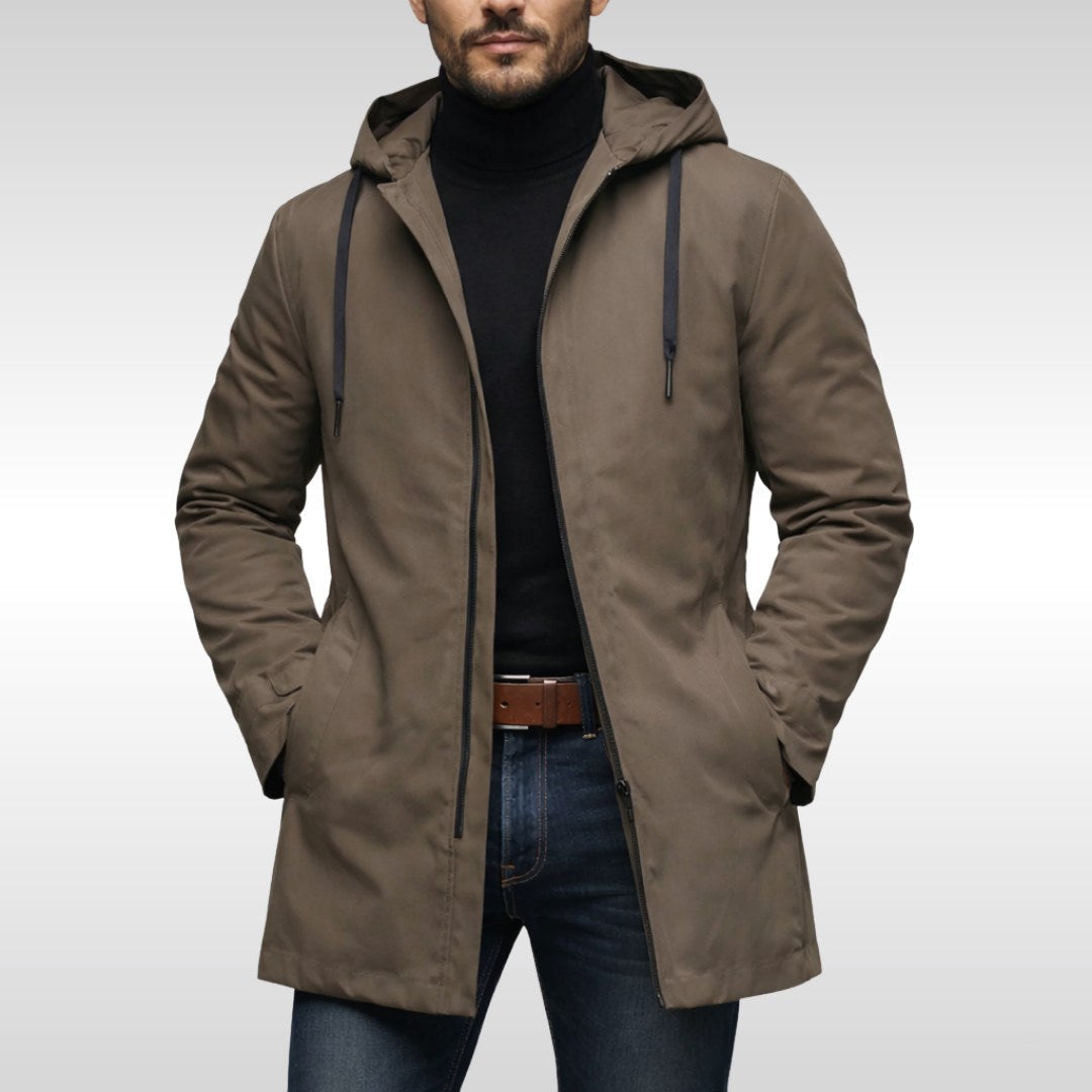 Liam | Męski płaszcz, wydłużony krój, ciepły model | Erwnn | Czarny