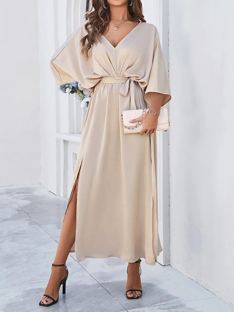 Marika | Damska sukienka midi z dekoltem w serek i wiązaniem w talii, idealna na wyjątkowe okazje | Erwnn