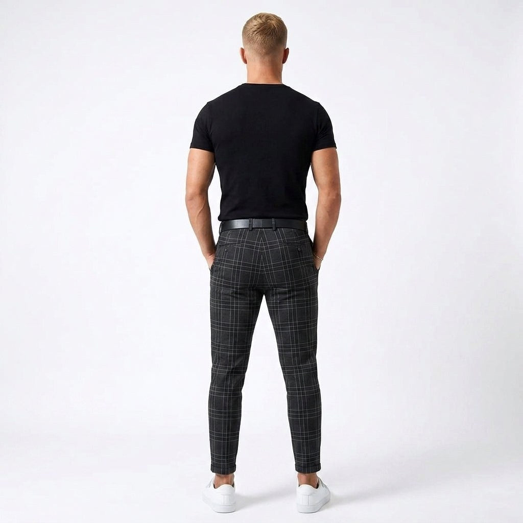 Marek | Męskie spodnie w kratę windowpane, eleganckie spodnie biznesowe | Erwnn