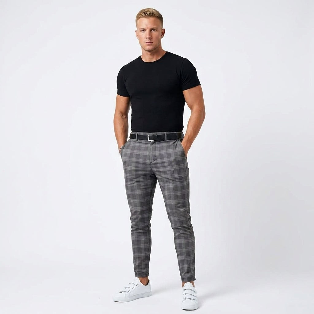 Marek | Męskie spodnie w kratę windowpane, eleganckie spodnie biznesowe | Erwnn
