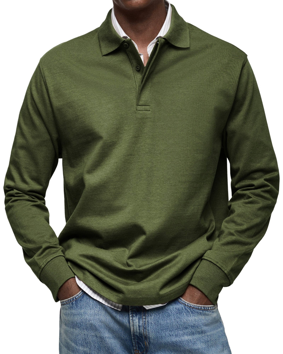 Percy | Męska koszulka polo z długim rękawem, elegancko dopasowane polo | Erwnn | Granatowy
