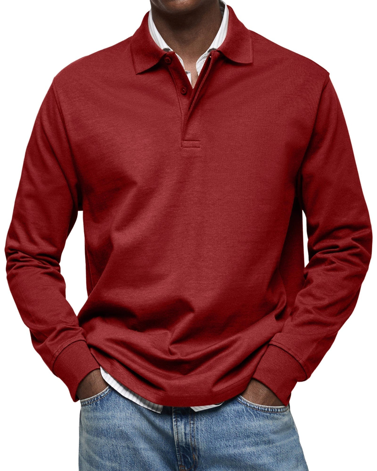 Percy | Męska koszulka polo z długim rękawem, elegancko dopasowane polo | Erwnn | Granatowy