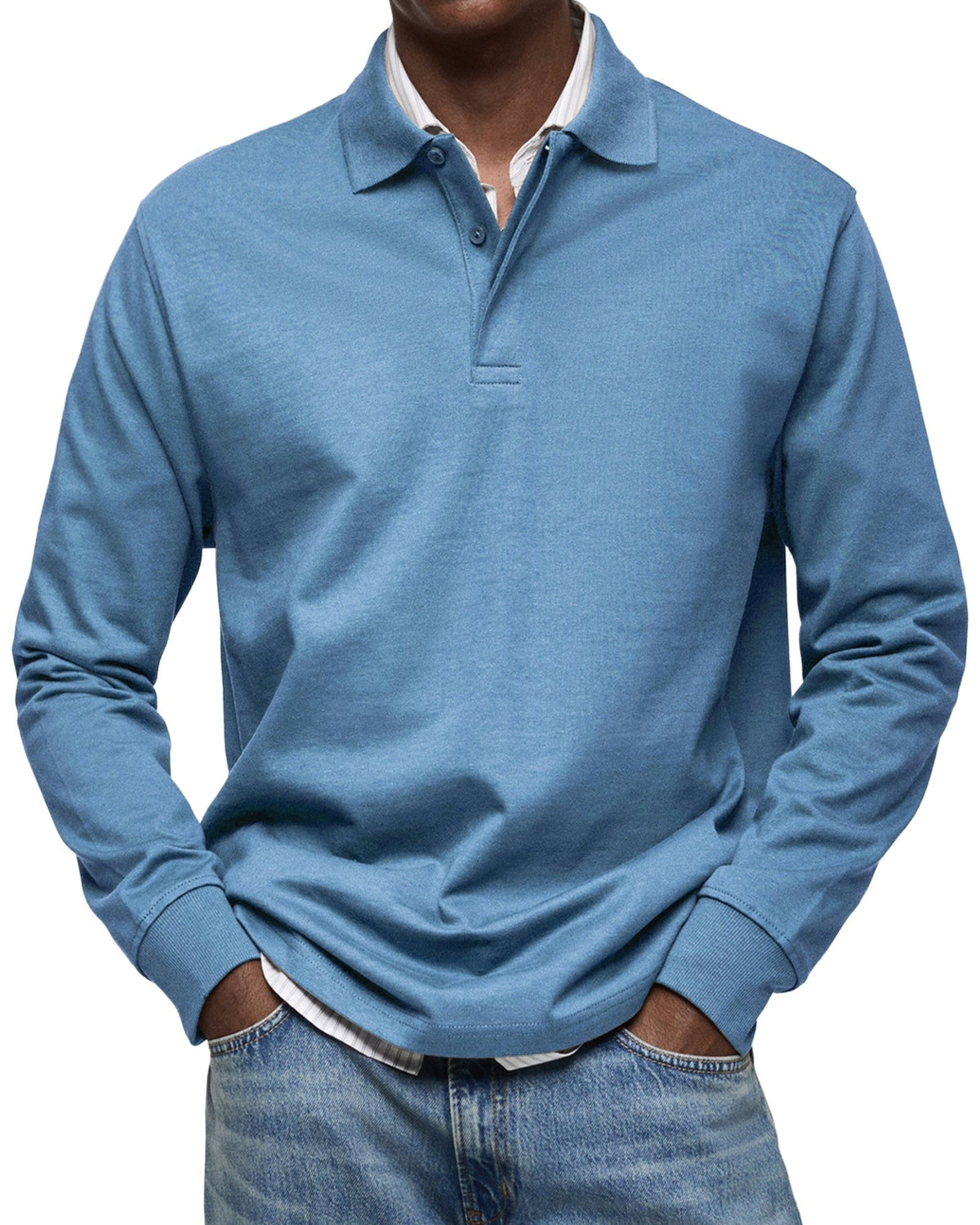 Percy | Męska koszulka polo z długim rękawem, elegancko dopasowane polo | Erwnn | Niebieski