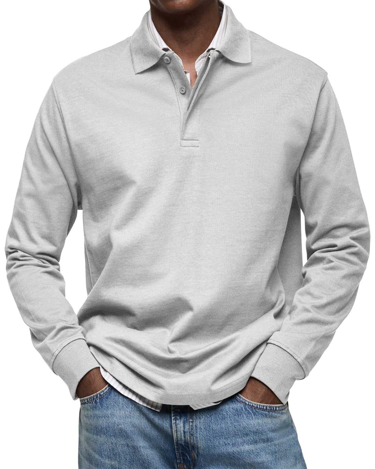 Percy | Męska koszulka polo z długim rękawem, elegancko dopasowane polo | Erwnn | Niebieski