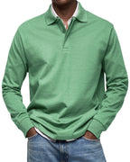 Percy | Męska koszulka polo z długim rękawem, elegancko dopasowane polo | Erwnn | Niebieski