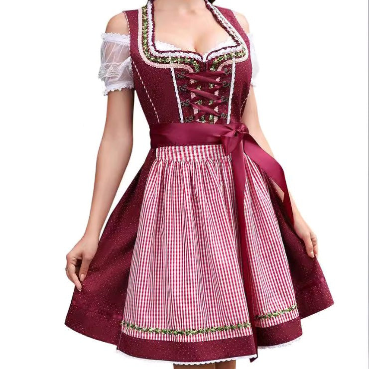 Adela | Damska sukienka w kratę w stylu bawarskim z gorsetowym wiązaniem i koronką, sukienka midi na Oktoberfest | Erwnn