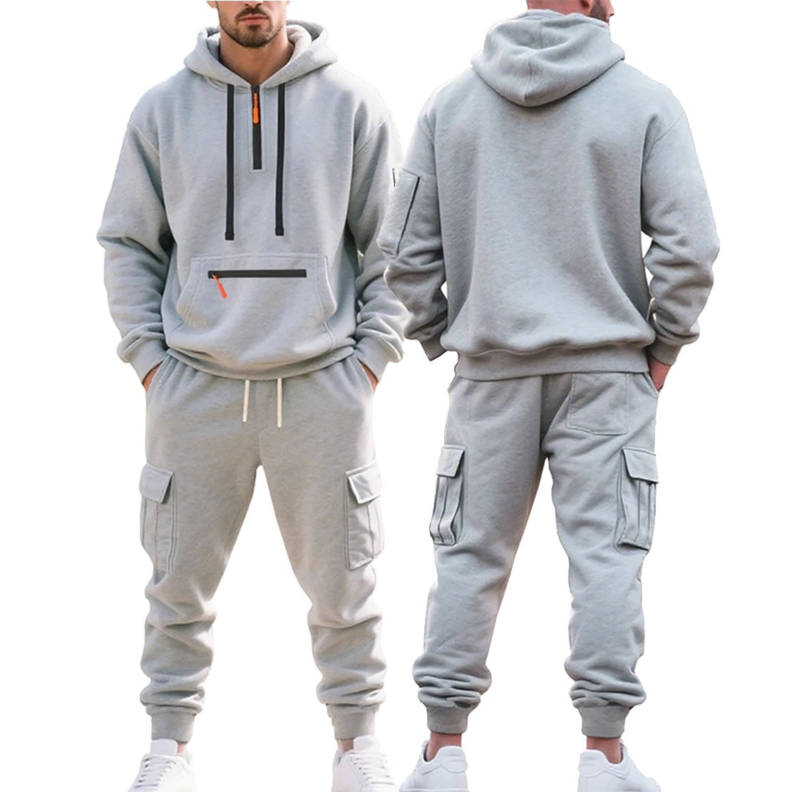 Robert | Sportowy męski dres z kapturem, ciepły zestaw zimowy | Erwnn | Ciemny szary