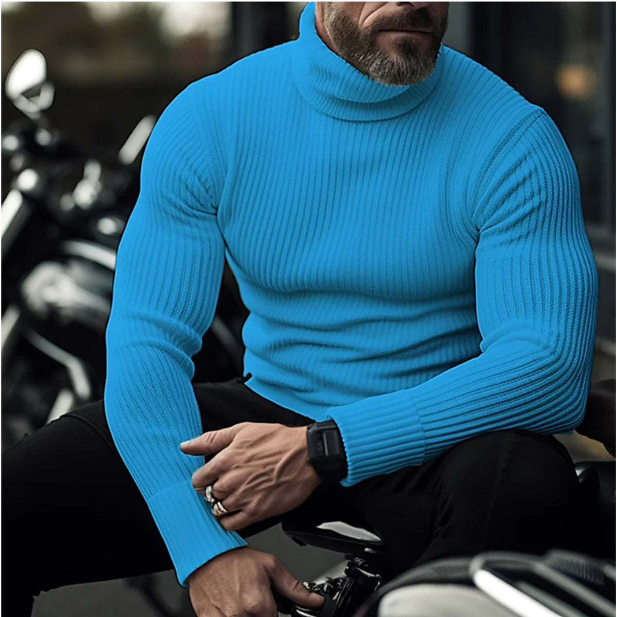 Rupert | Męski sweter z golfem, strukturalny sweter z golfem | Erwnn | Jasnoniebieski
