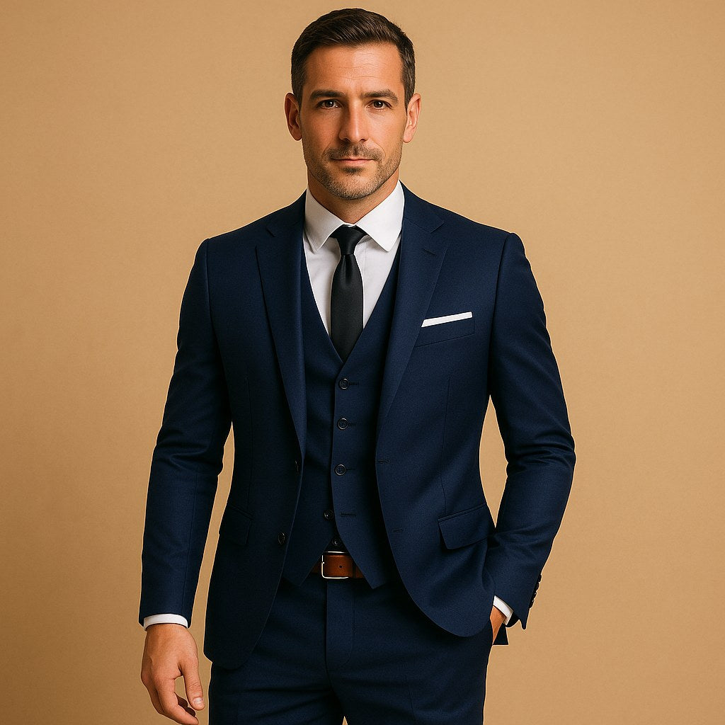 Ryan | Męski dopasowany garnitur trzyczęściowy z kamizelką, dopasowany garnitur | Erwnn | Czarny