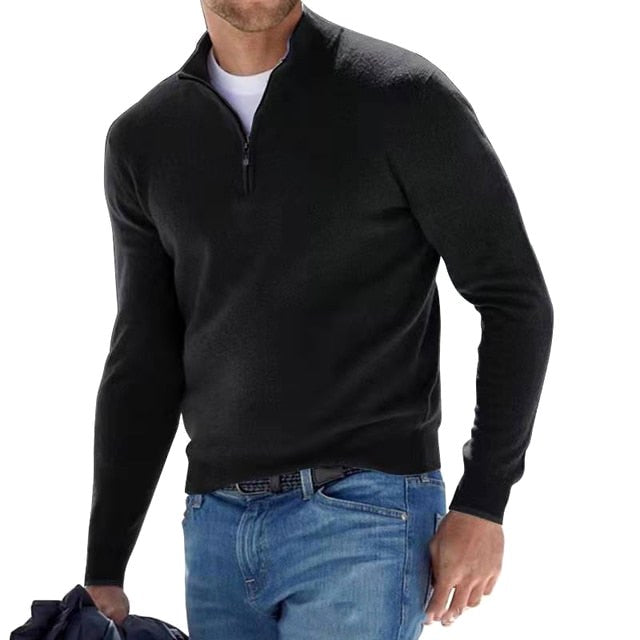 Toby | Męski sweter z krótkim zamkiem, sweter ze stójką | Erwnn | Niebieski