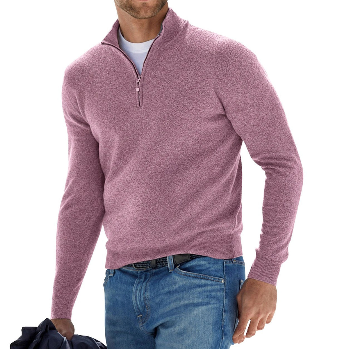 Toby | Męski sweter z krótkim zamkiem, sweter ze stójką | Erwnn | Szary