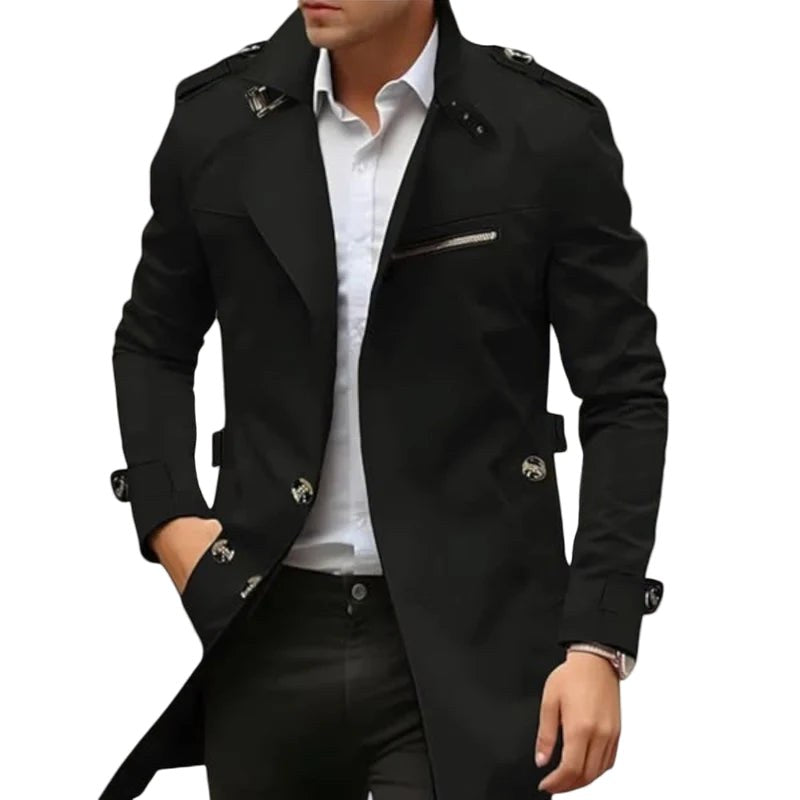 Vincent | Męska kurtka przejściowa z kołnierzem, płaszcz z zamkiem i guzikami | Erwnn | Niebieski