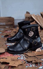 Wolfgang | Męskie skórzane buty w stylu biker, klasyczne buty motocyklowe | Erwnn