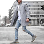 Zachary | Męski wąsko skrojony płaszcz, jednorzędowy taliowany płaszcz | Erwnn | Szary